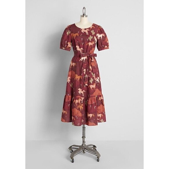 Modcloth Princess Highway Horse Print Midi Dress NEW Western Boho Size 8 - Picture 1 of 13
